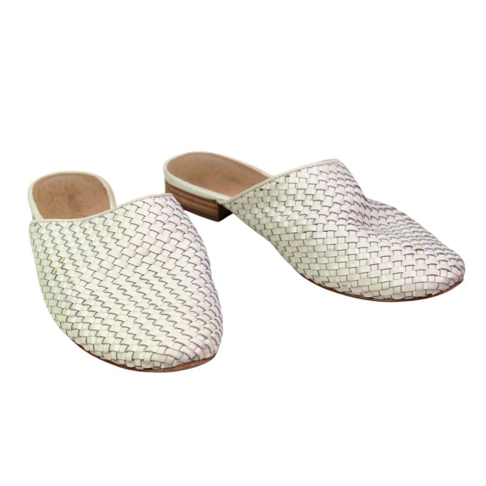 Madewell WOVEN WHITE REAL LEATHER LOW HEEL ROUND TOE SANDALS MULES SHOES Sz 7.5